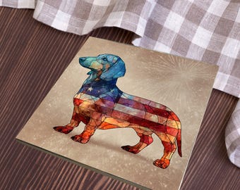 Dachshund USA Flag Patriotic Dog Ceramic Tile thumbnail 3
