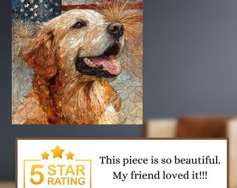 Golden Retriever USA Flag Patriotic Dog Ceramic Tile thumbnail 4
