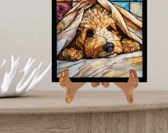 Goldendoodle Under the Blanket Ceramic Tile thumbnail 2