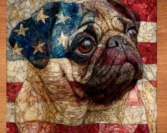 Pug USA Flag Patriotic Dog Ceramic Tile thumbnail 1