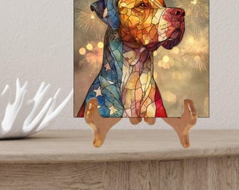 Dogo Argentino USA Flag Patriotic Dog Ceramic Tile thumbnail 2