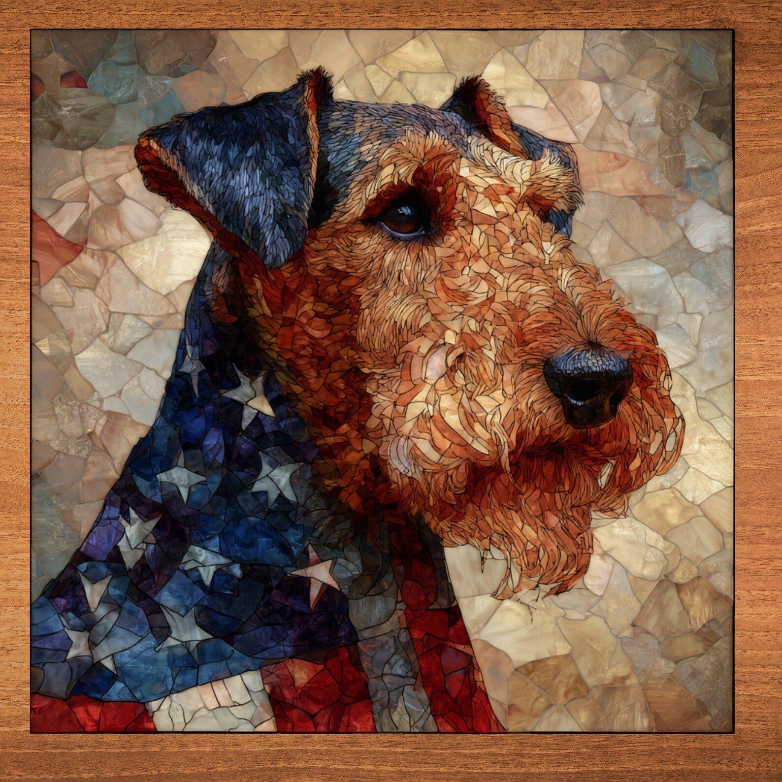 Airedale Terrier USA Flag Patriotic Dog Ceramic Tile