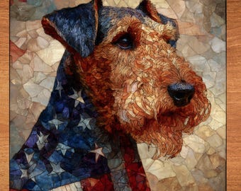 Airedale Terrier USA Flag Patriotic Dog Ceramic Tile thumbnail 1