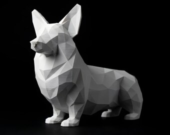 Pembroke Welsh Corgi Low-Poly Geometric Dog Statue thumbnail 2