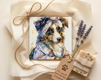 Australian Shepherd Spa Dog Ceramic Tile thumbnail 2