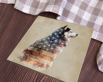 Akita USA Flag Patriotic Dog Ceramic Tile thumbnail 3