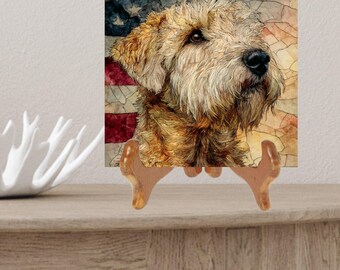 Wheaten Terrier USA Flag Patriotic Dog Ceramic Tile thumbnail 2