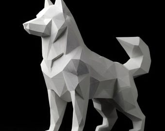 Siberian Husky Low-Poly Geometric Dog Statue thumbnail 2