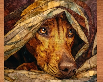Rhodesian Ridgeback Under the Blanket Ceramic Tile thumbnail 1