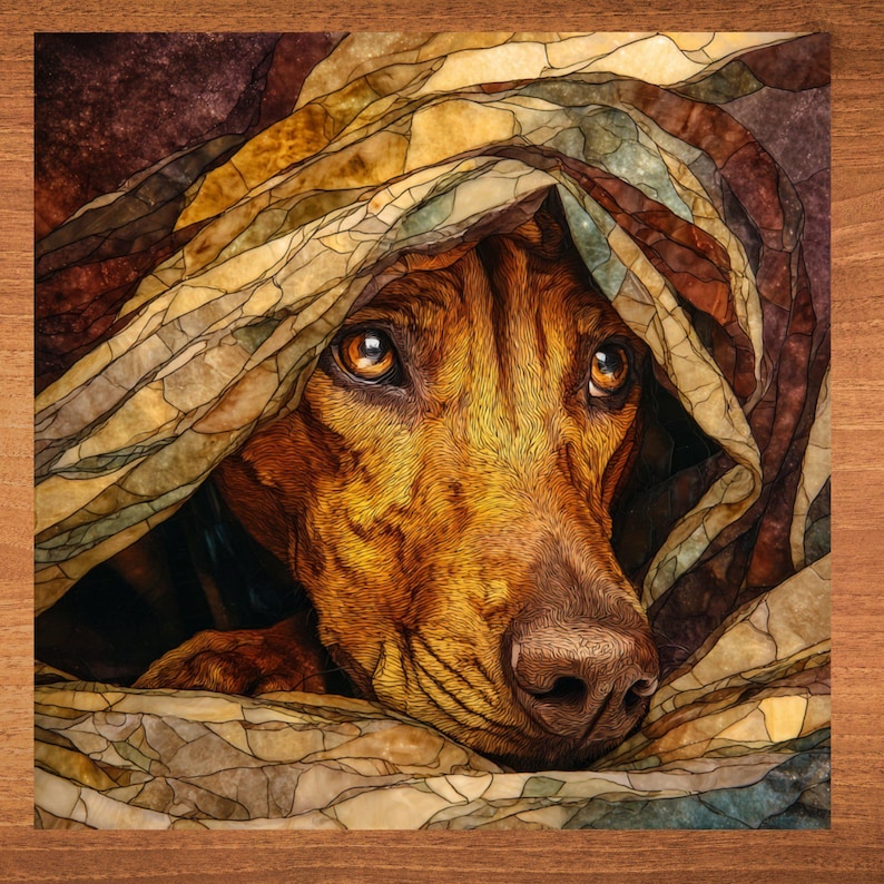 Rhodesian Ridgeback Under the Blanket Ceramic Tile