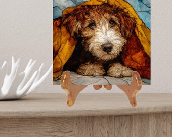 Aussiedoodle Under the Blanket Ceramic Tile thumbnail 2