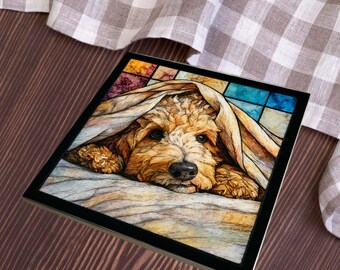 Goldendoodle Under the Blanket Ceramic Tile thumbnail 4