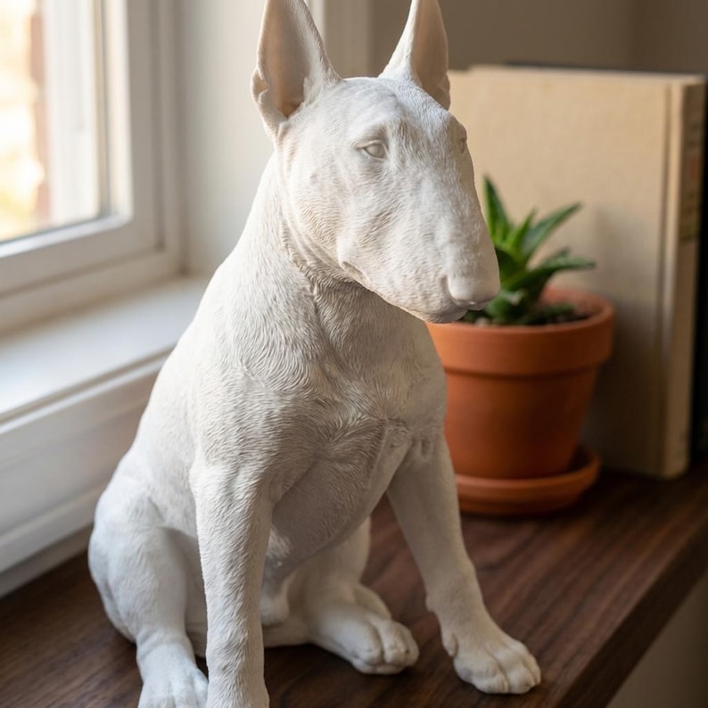Bull Terrier Realistic Seated Dog Statue