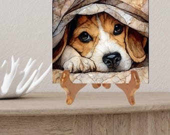 Beagle Under the Blanket Ceramic Tile thumbnail 2