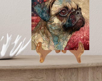 Puggle USA Flag Patriotic Dog Ceramic Tile thumbnail 2