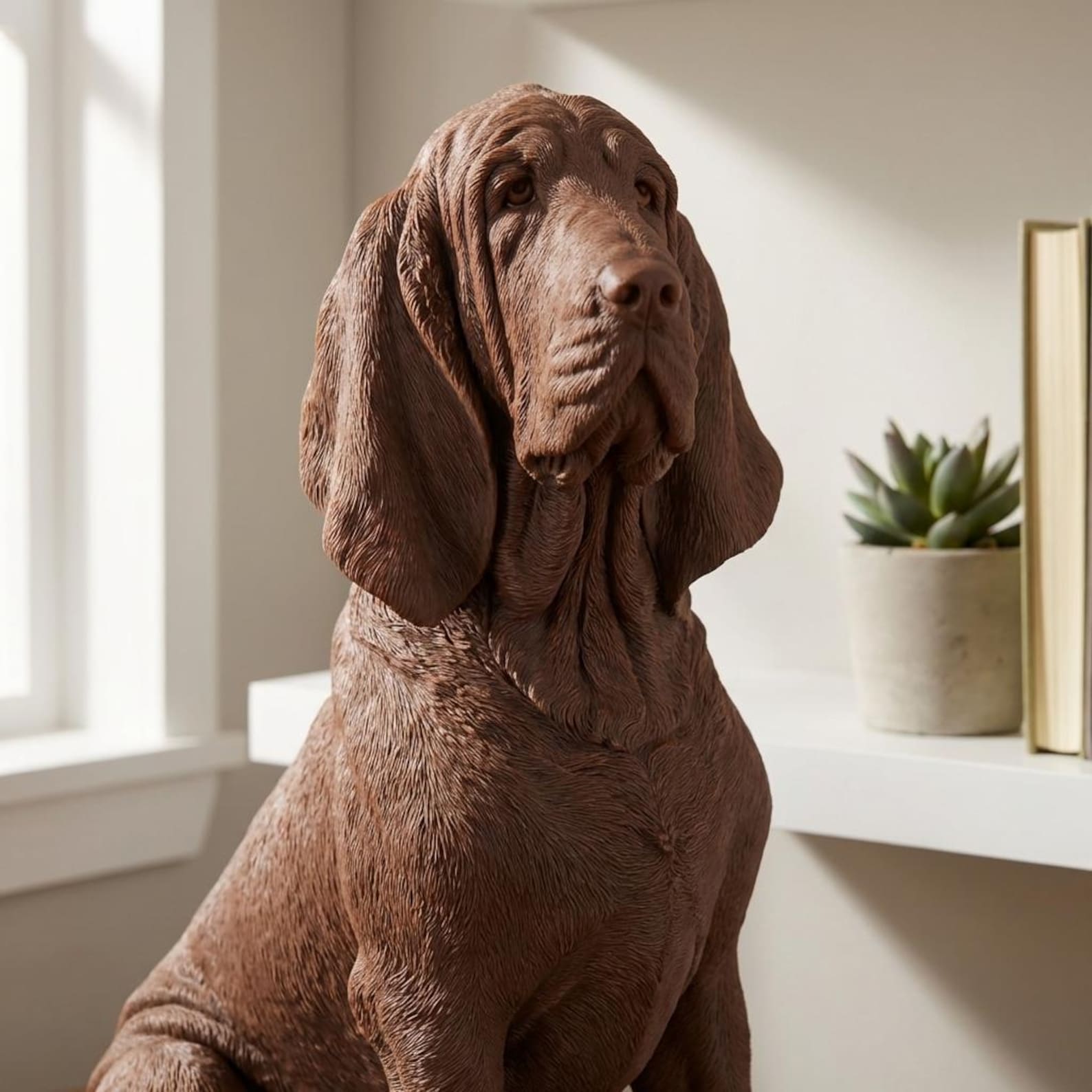 Bloodhound Realistic Seated Dog Statue