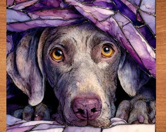 Weimaraner Under the Blanket Ceramic Tile thumbnail 1