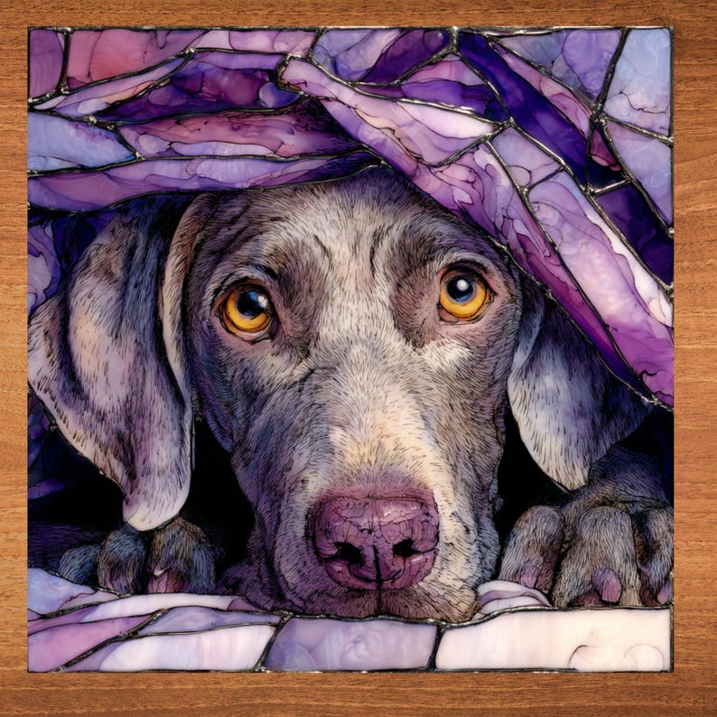 Weimaraner Under the Blanket Ceramic Tile