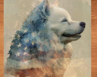 American Eskimo Dog USA Flag Patriotic Dog Ceramic Tile thumbnail 1
