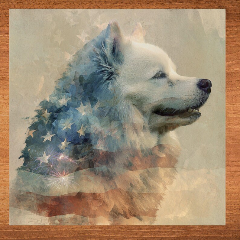 American Eskimo Dog USA Flag Patriotic Dog Ceramic Tile