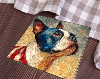 Boston Terrier USA Flag Patriotic Dog Ceramic Tile thumbnail 3