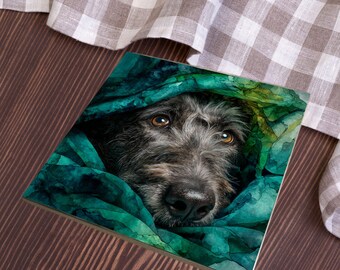 Irish Wolfhound Under the Blanket Ceramic Tile thumbnail 4