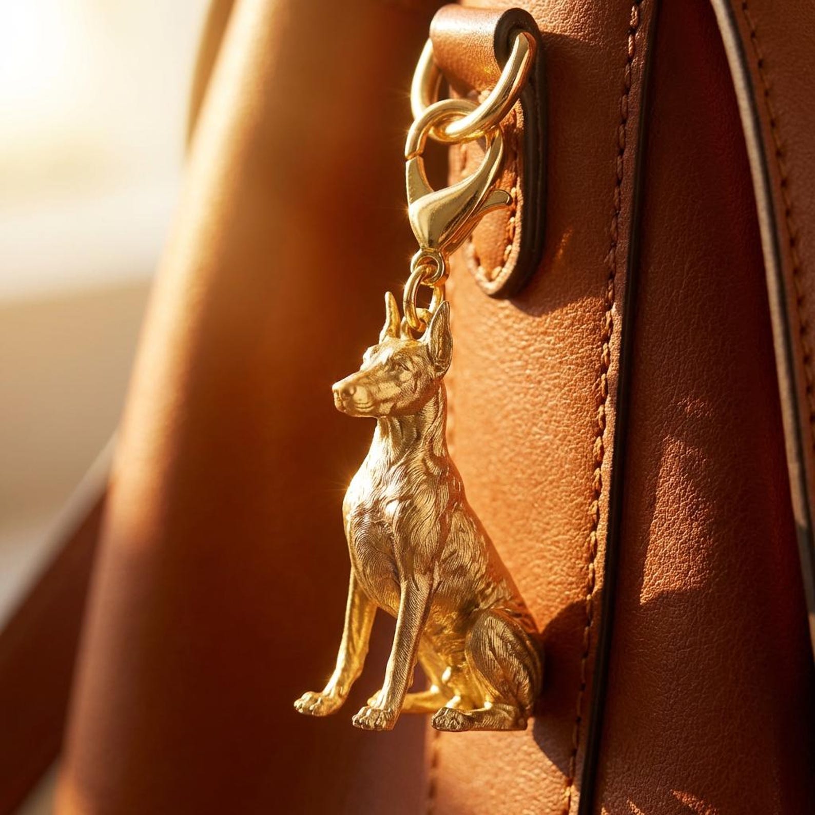 Doberman Pinscher Gold Dog Sculpture Bag Charm