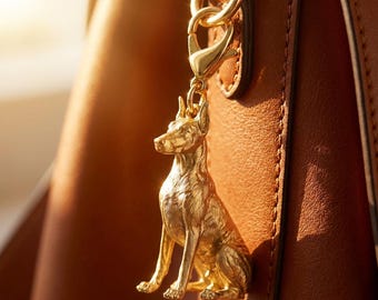 Doberman Pinscher Gold Dog Sculpture Bag Charm thumbnail 1