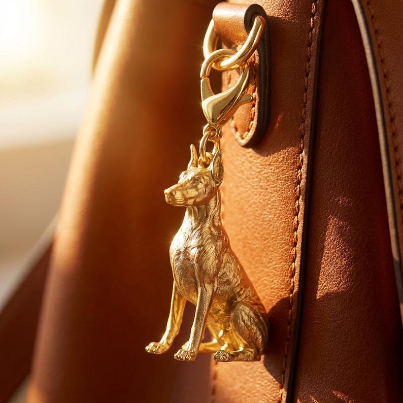 Doberman Pinscher Gold Dog Sculpture Bag Charm