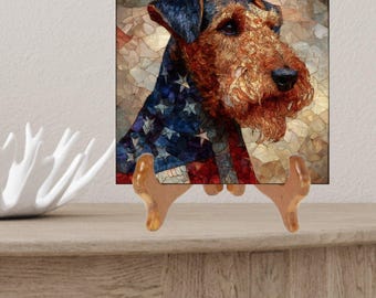 Airedale Terrier USA Flag Patriotic Dog Ceramic Tile thumbnail 2