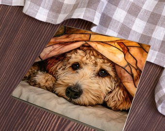 Cockapoo Under the Blanket Ceramic Tile thumbnail 4