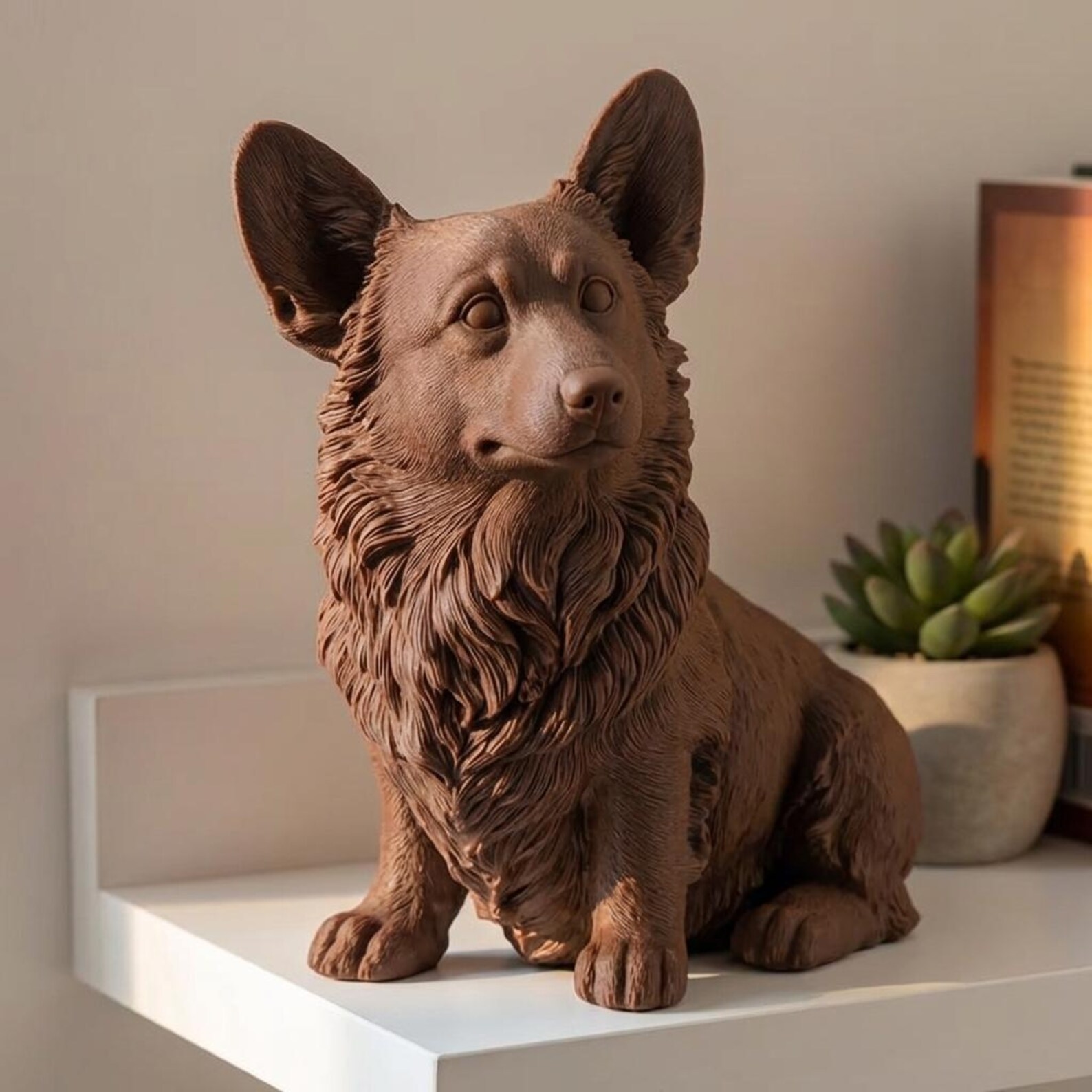 Cardigan Welsh Corgi Realistic Seated Dog Statue