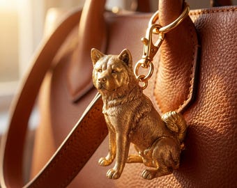 Akita Gold Dog Sculpture Bag Charm thumbnail 1