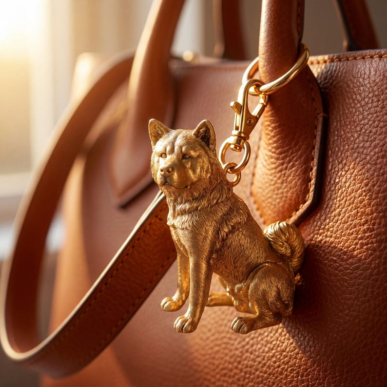 Akita Gold Dog Sculpture Bag Charm