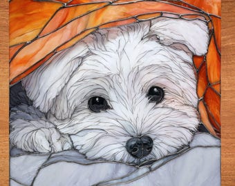 Maltese Under the Blanket Ceramic Tile thumbnail 1