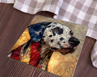 Dalmatian USA Flag Patriotic Dog Ceramic Tile thumbnail 3