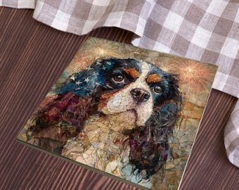 English Toy Spaniel USA Flag Patriotic Dog Ceramic Tile thumbnail 3