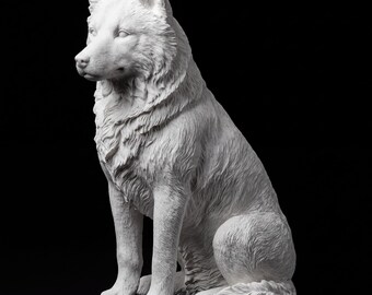 Siberian Husky Realistic Seated Dog Statue thumbnail 2