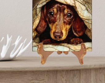 Dachshund Under the Blanket Ceramic Tile thumbnail 2