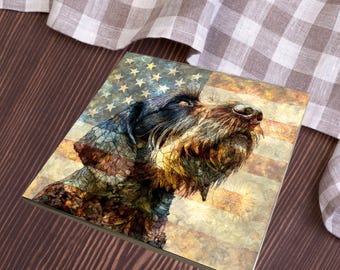 Wirehaired Pointing Griffon USA Flag Patriotic Dog Ceramic Tile thumbnail 3