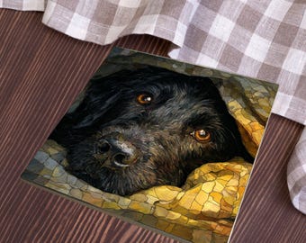 Flat Coated Retriever Under the Blanket Ceramic Tile thumbnail 4
