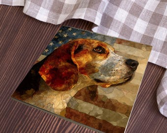Beagle USA Flag Patriotic Dog Ceramic Tile thumbnail 3