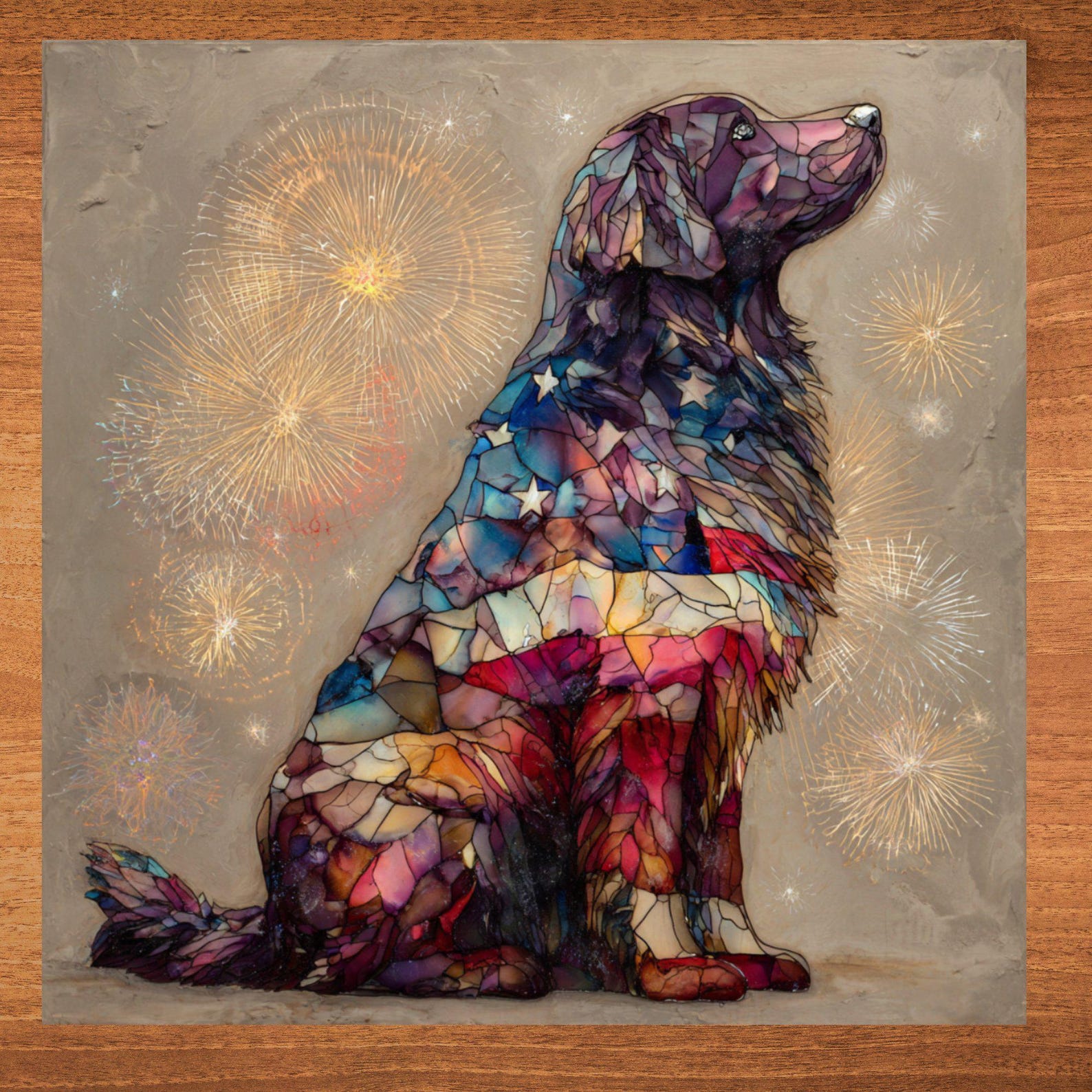 Newfoundland USA Flag Patriotic Dog Ceramic Tile