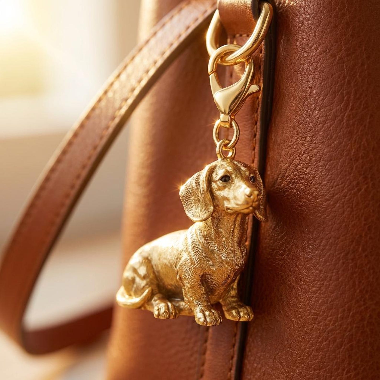 Dachshund Gold Dog Sculpture Bag Charm