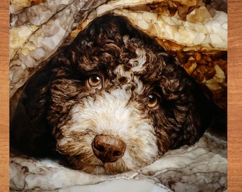 Lagotto Romagnolo Under the Blanket Ceramic Tile thumbnail 1