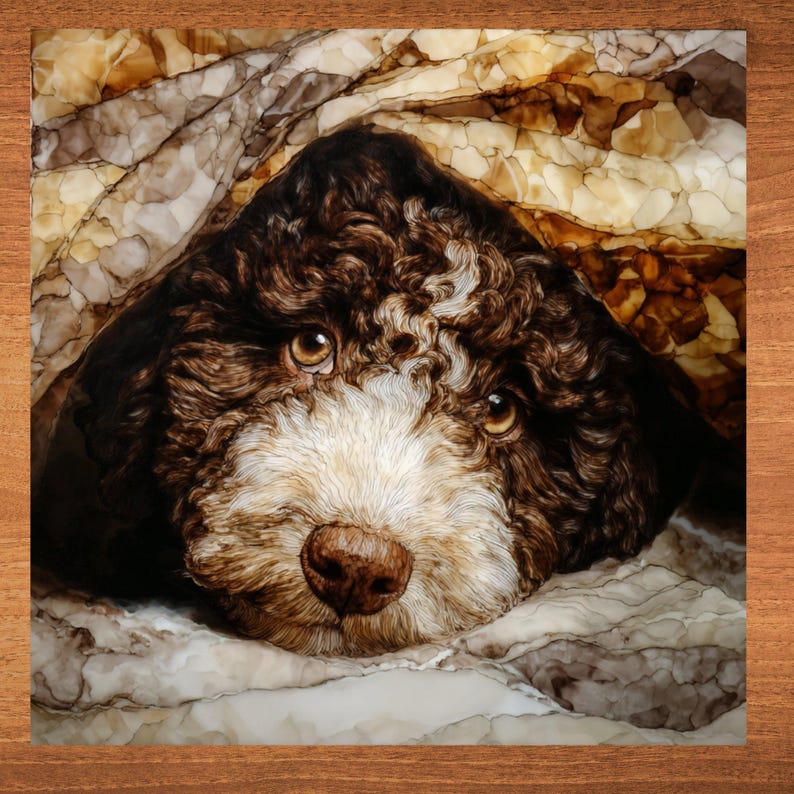 Lagotto Romagnolo Under the Blanket Ceramic Tile