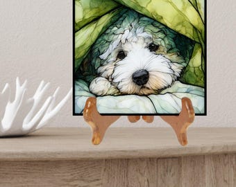 Sheepadoodle Under the Blanket Ceramic Tile thumbnail 2