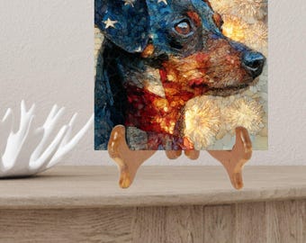 Chiweenie USA Flag Patriotic Dog Ceramic Tile thumbnail 2