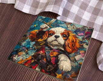 Cavalier King Charles Spaniel Medieval Knight Dog Ceramic Tile thumbnail 4