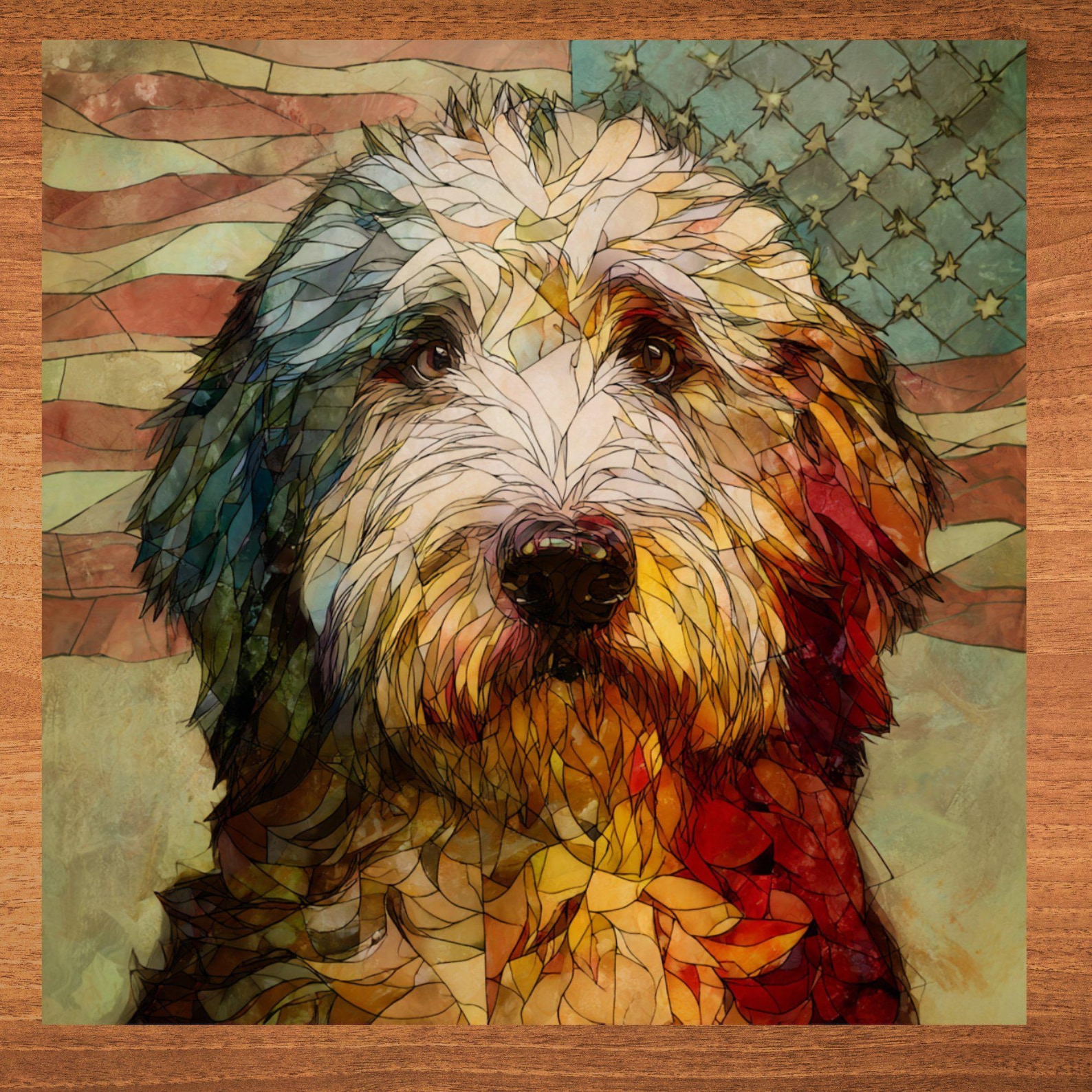 Sheepadoodle USA Flag Patriotic Dog Ceramic Tile